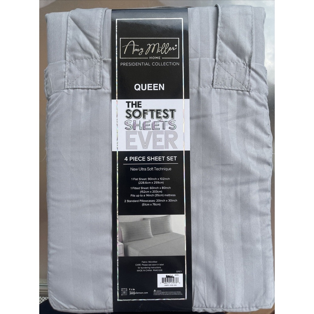 Amy Miller Home Presidential Collection Embossed Sheer Luxury Set Queen Bed Gray